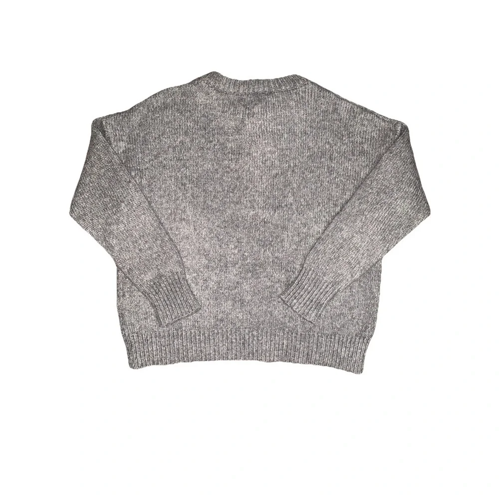 Zara Sweater Womens M Knit Wool Blend Boxy Tie Front Pullover Gray Preppy Casual